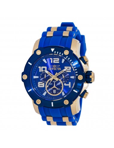 Invicta Men's Chronograph Watch - Pro Diver Yellow Gold Steel and Blue Strap | 40814 destockage