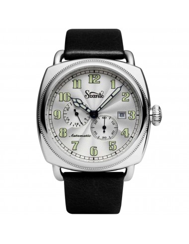 Szanto Men's Watch - Officer Coin Cushion Silver Tone Dial Black Strap | SZ 6202E plus qu'un jeu 