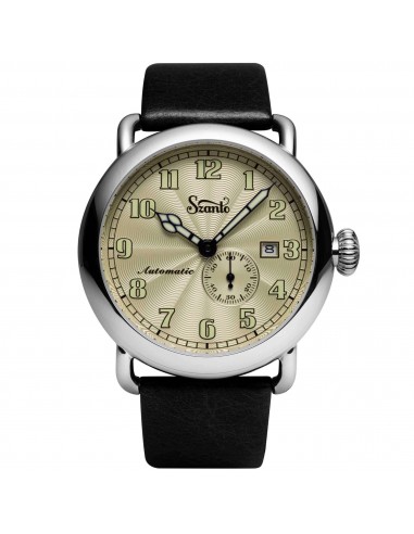 Szanto Men's Watch - Officer Classic Round Ivory Dial Black Leather Strap | SZ 6305E Amélioration de cerveau avec