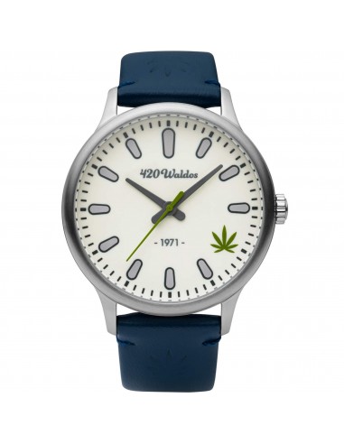 420Waldos Men's Watch - Bud Stainless Steel Case Ivory Dial Dark Blue Strap | W1008 en linge