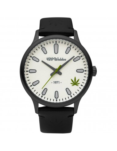 420Waldos Men's Watch - Bud Quartz Steel Case Ivory Dial Black Leather Strap | W1009 de l' environnement