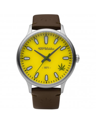 420Waldos Men's Watch - Bud Quartz Steel Case Yellow Dial Dark Brown Strap | W1010 ouvre sa boutique