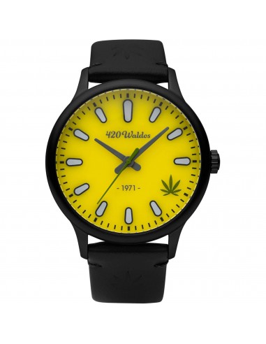 420Waldos Men's Watch - Bud Quartz Yellow Dial Black Genuine Leather Strap | W1011 pas cher chine