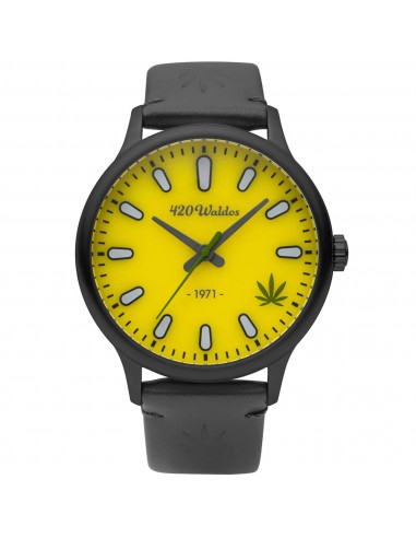 420Waldos Men's Watch - Bud Quartz Steel Case Yellow Dial Grey Leather Strap | W1012 Fin de série