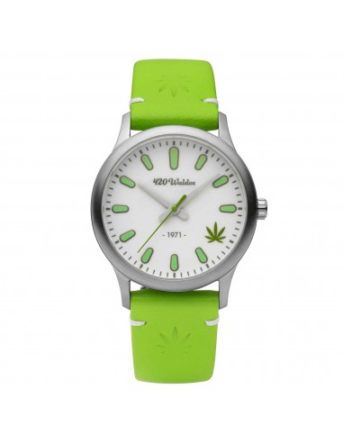 420Waldos Women's Quartz Watch - Mary Jane White Dial Green Leather Strap | W2007 Amélioration de cerveau avec