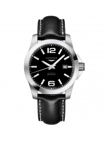 Longines Men's Watch - Conquest Automatic Date Display Black Leather Strap | L37774580 à prix réduit toute l'année