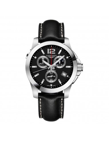 Longines Men's Watch - Conquest Chronograph Black and Silver Dial Strap | L37024563 une grave pollution 