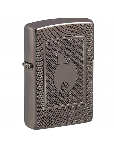 Zippo Windproof Lighter - Flame Pattern Design Black Ice Brass Metal Finish | 48569 destockage