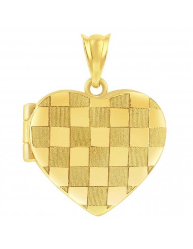 Classic Gold+ Women's Locket - 14K Yellow Gold Checkered Heart | 14J-208 plus qu'un jeu 