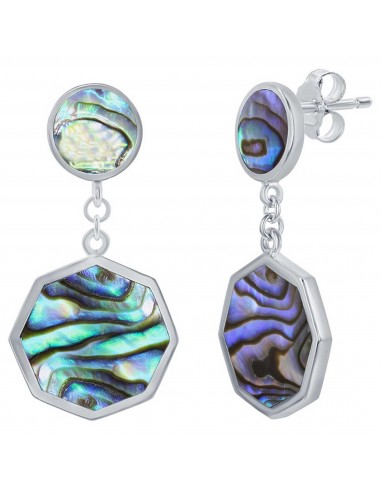 Classic Women's Earrings - Sterling Silver Abalone Round and Hexagon | D-7810 2024