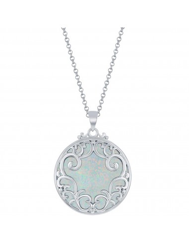 Opalata Women's Pendant with Chain - Round Filigree Design Round White Opal | K-8726 Paris Déstockage Promo