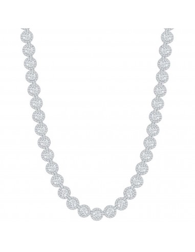 Classic Women's Necklace - Sterling Silver Round Halo White CZ Tennis | M-6256-17 Venez découvrir notre 