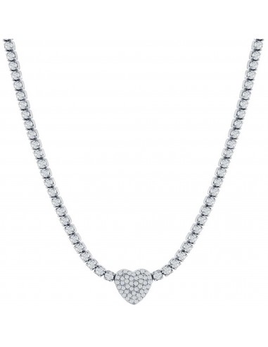 Classic Women's Necklace - Sterling Silver Heart Shape White CZ Tennis Style | M-7062 commande en ligne