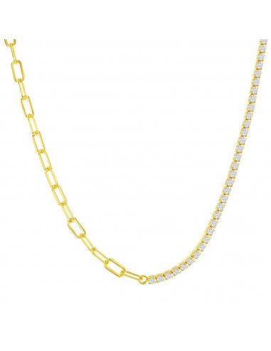 Classic Women's Necklace - Gold Plated Half 3mm Paperclip and 2mm Tennis | M-7117-GP votre restaurant rapide dans 