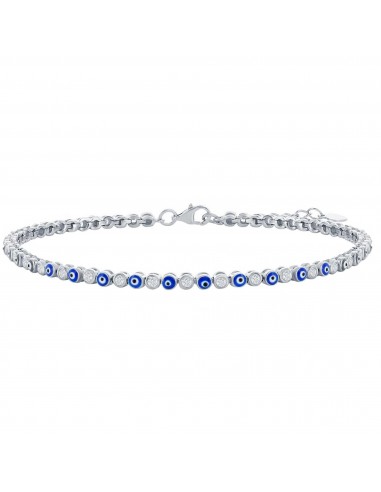 Classic Women's Anklet - Sterling Silver Alternating Evil Eye and CZ Tennis | R-9280 meilleur choix