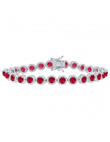 Classic Women's Bracelet - Sterling Silver Round White and Ruby CZ Tennis | T-7972 pas cher chine