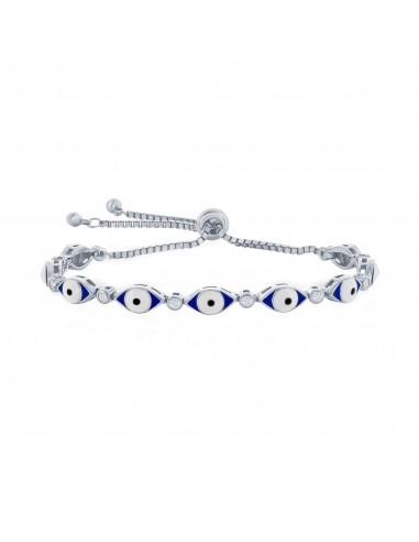 Classic Women's Bracelet - Sterling Silver Blue Enamel Evil Eye with CZ | T-8019 Venez acheter