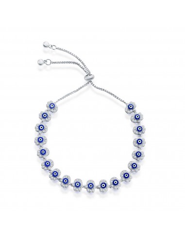 Classic Women's Bracelet - Sterling Silver Blue Enamel Evil Eye CZ Hamsa | T-8020 pour bénéficier 