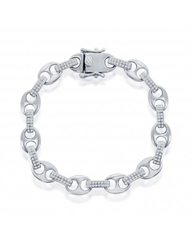 Classic Women's Bracelet - Sterling Silver Micro Pave CZ Marina Link Chain | T-8024 2024