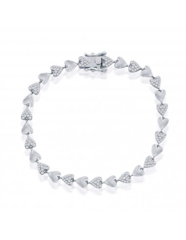 Classic Women's Bracelet - Sterling Silver Polished and Micro Pave CZ Heart | T-8026 les ctes