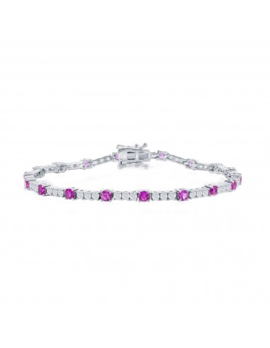 Classic Women's Bracelet - Silver 3mm Pink Topaz CZ and White CZ Tennis | T-8029 Véritable concentré