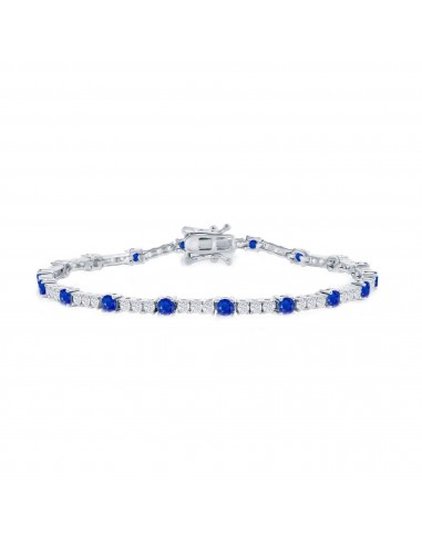 Classic Women's Bracelet - Silver 3mm Blue Sapphire CZ and White CZ Tennis | T-8030 Vous souhaitez 