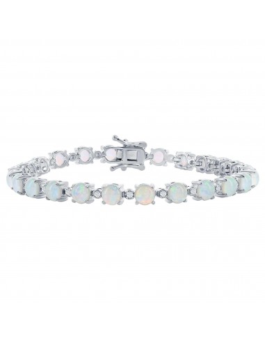 Opalata Women's Bracelet - Silver Alternating Round White Opal and CZ Tennis | T-8088 votre