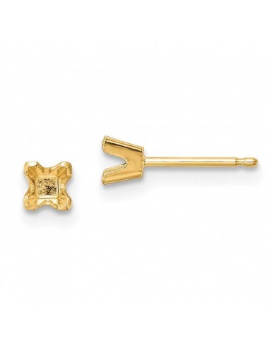 14k 3.25mm Princess-cut Stud Earring Mountings No Stones Included No Backs de la marque