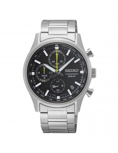 Seiko Men's Quartz Watch - Dress Chronograph Black Dial Silver Bracelet | SSB419P1 destockage