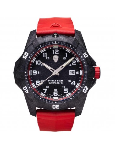 Protek Unisex Quartz Watch - Dive Series Rotating Bezel Red Rubber Strap | 1002R rembourrage situé sous