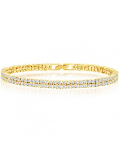 Classic Women's Bracelet - Sterling Silver Gold Double Row CZ Tennis | T-7885-GP Profitez des Offres !