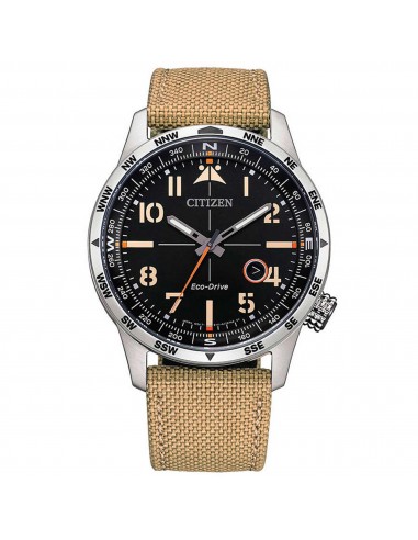 Citizen Men's Watch - Eco-Drive Black Dial Khaki Nylon Strap Compass | BM7550-10E la livraison gratuite