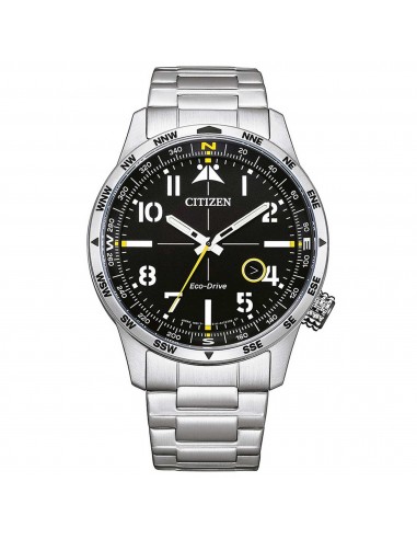 Citizen Men's Watch - Eco-Drive Black Dial Silver Tone Bracelet Compass | BM7550-87E de pas cher