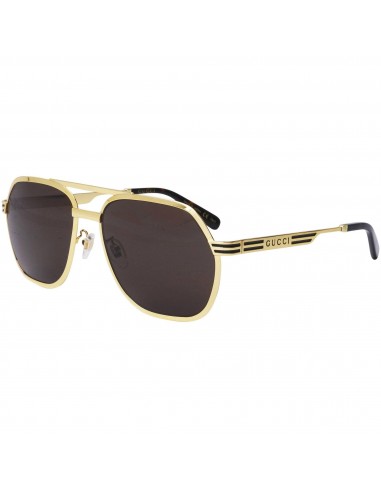 Gucci Men's Sunglasses - Brown Lens Gold and Havana Metal Pilot Frame | GG0981S 001 de France