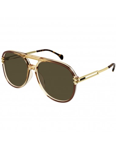 Gucci Men's Sunglasses - Full Rim Brown and Gold Acetate Pilot Frame | GG1104S 002 Les êtres humains sont 