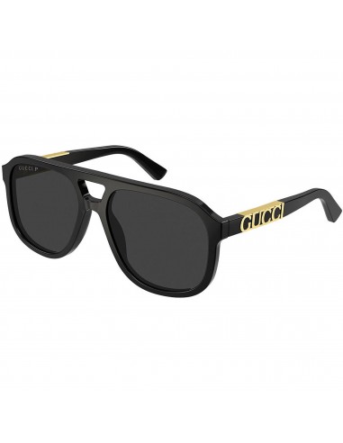 Gucci Men's Sunglasses - Polarized Lens Black Acetate Pilot Shaped Frame | GG1188S 001 brillant des détails fins