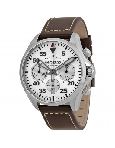 Hamilton Men's Watch - Khaki Aviation Chrono Silver Dial Brown Strap | H64666555 outlet