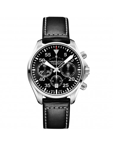 Hamilton Men's Watch - Khaki Aviation Chrono Black Dial Leather Strap | H64666735 outlet