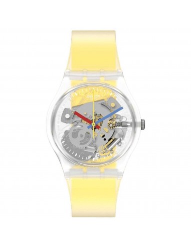 Swatch Unisex Watch - Clearly Yellow Striped Skeleton Dial Silicone Strap | GE291 Faites des économies