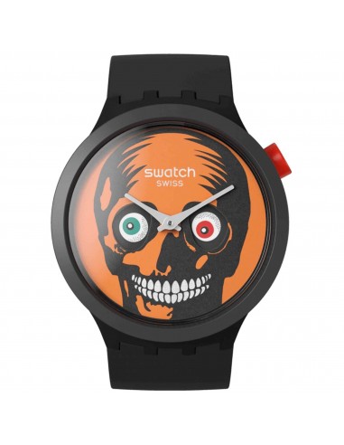 Swatch Unisex Watch - Halloween It's Spooky Time Facial Skeleton Dial Strap | SB03B700 les ligaments