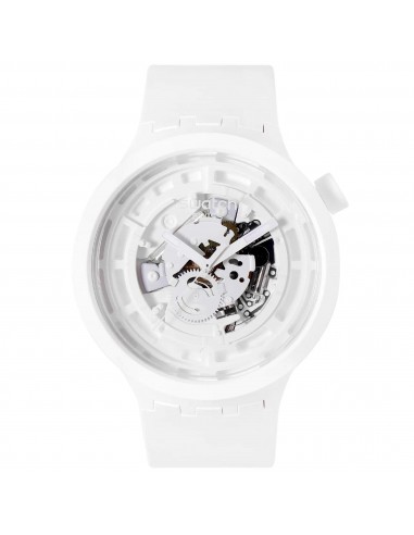 Swatch Unisex Watch - C-White Swiss Quartz Skeleton Dial Bio-Sourced Strap | SB03W100 hantent personnes