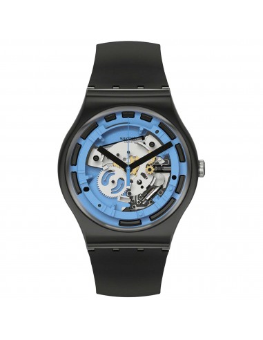 Swatch Unisex Quartz Watch - Monthly Drops Blue Anatomy Black Silicone Strap | SUOB187 soldes