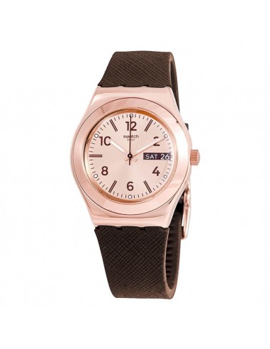 Swatch Unisex Quartz Watch - Irony Brownee Rose Gold Tone Dial Brown Strap | YLG701 Livraison rapide